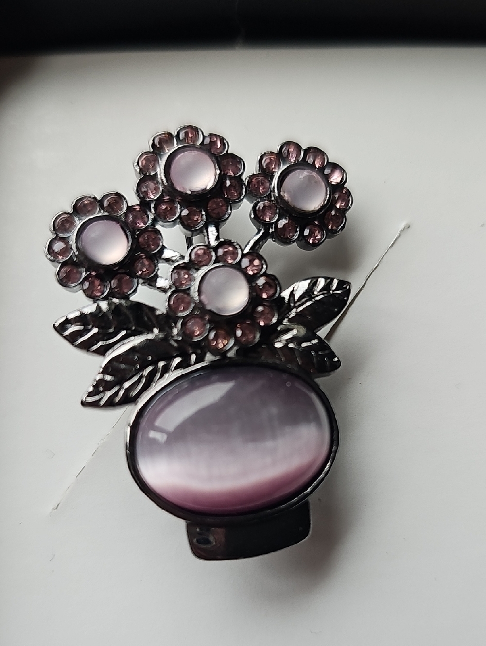 NIB Vintage Floral Purple Cabochon Flower Pot Brooch